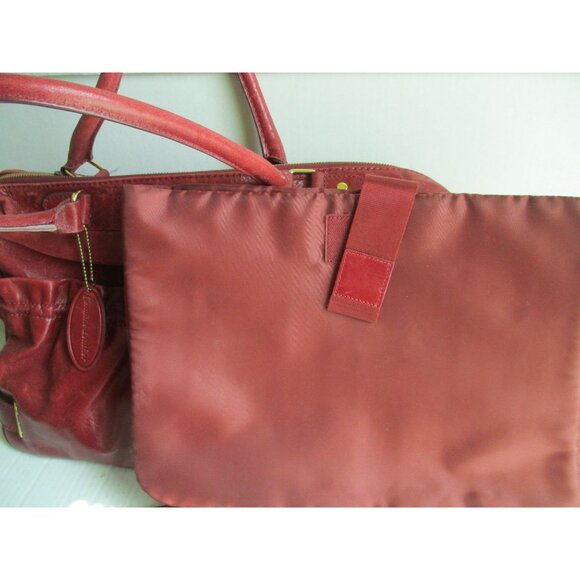 *PELLE Cranberry Red Satchel Tote XL Ruched Pebbled Leather 2-Way + Portfolio - Picture 10 of 13